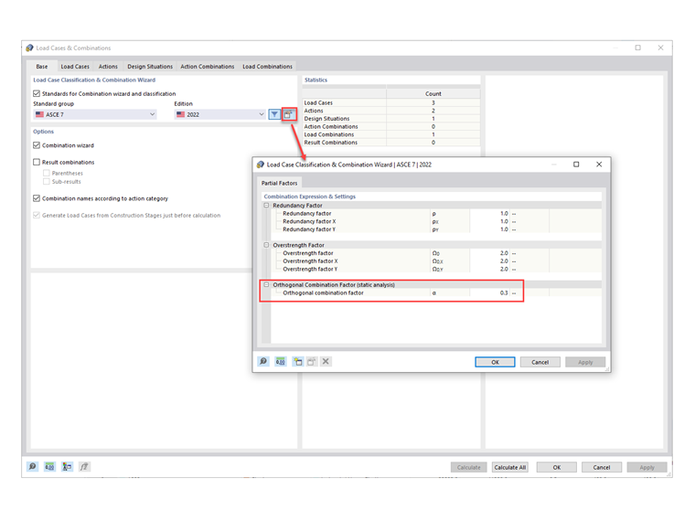 FAQ 005299 | How do I apply the ASCE 7 Orthogonal Directional Combination procedure (100% + 30% rule) to my seismic load in a static analysis?