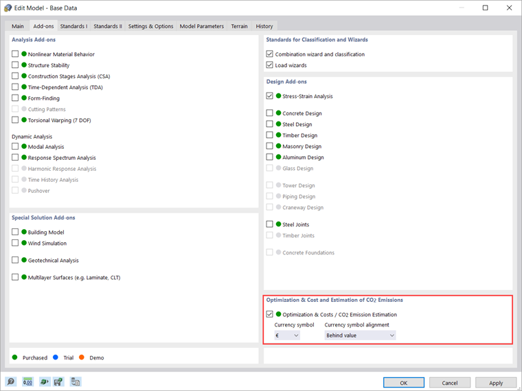 Add-on Optimization & Costs / CO₂ Emission Estimation
