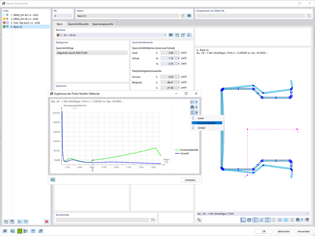 Results of Finite Strip Method for Thin-Walled Cross-Section in RFEM