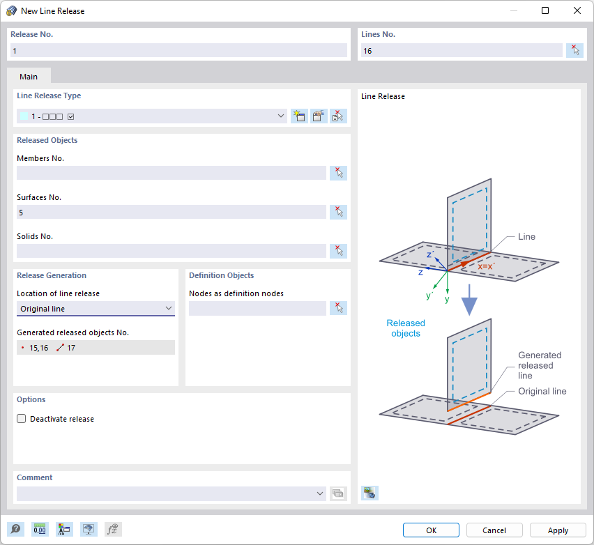 Dialog Box "New Line Release"