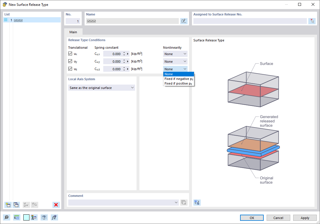 Dialog Box "New Surface Release Type"
