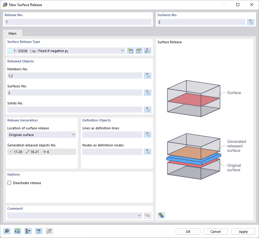 Dialog Box "New Surface Release"