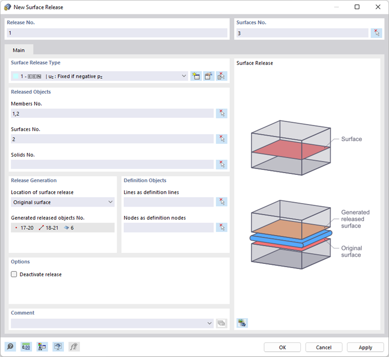 Dialog Box "New Surface Release"