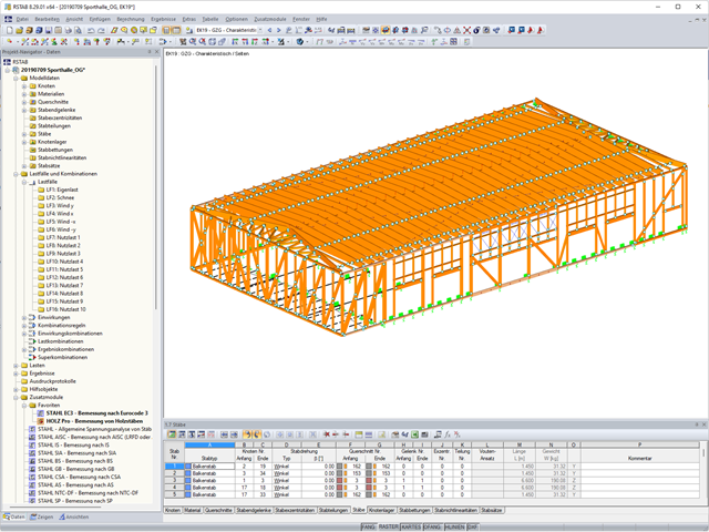 3D Model of Timber Hall Structure in RSTAB (© MARX KRONTAL PARTNER)