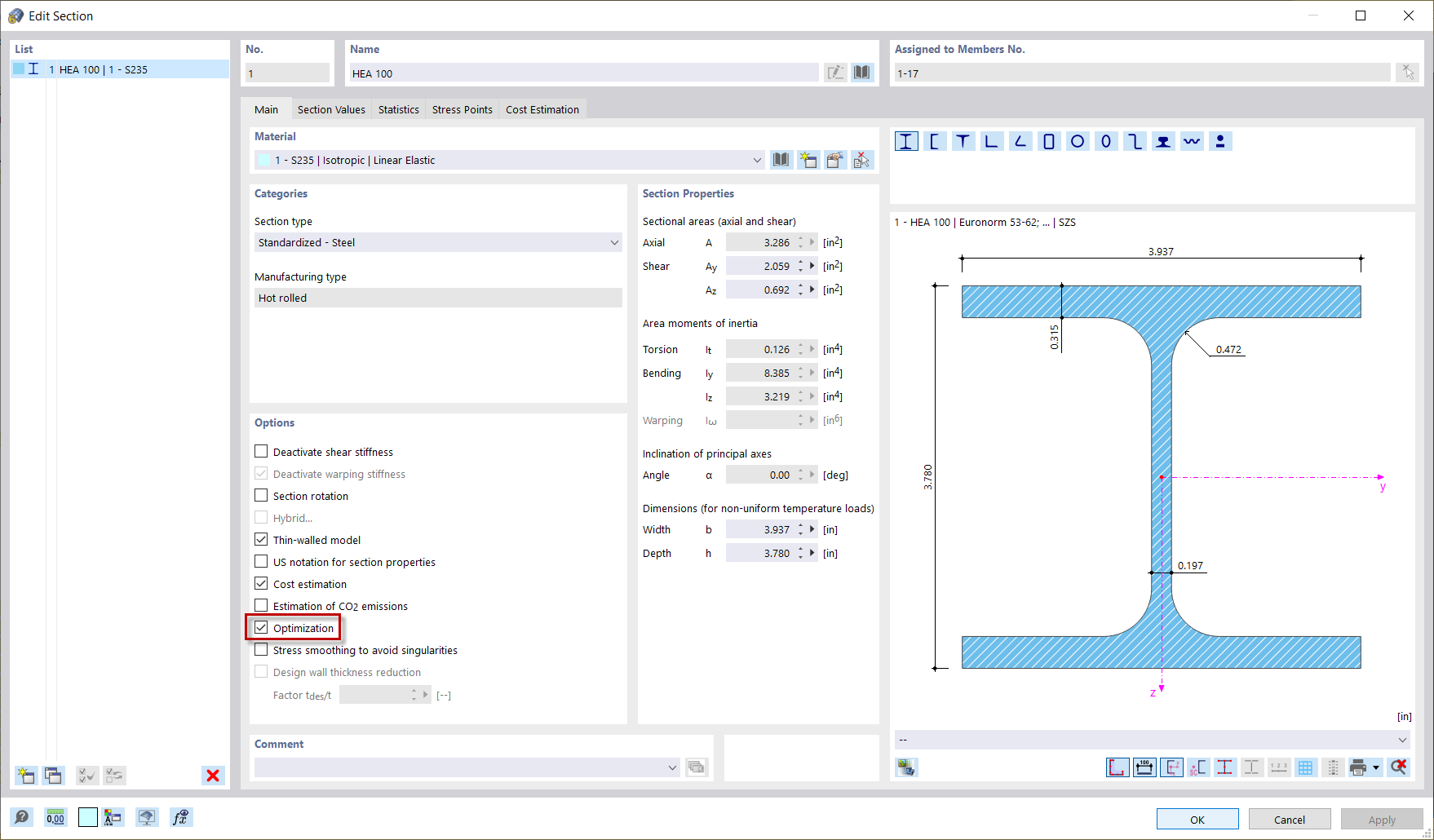 Optimization of Cross-Section