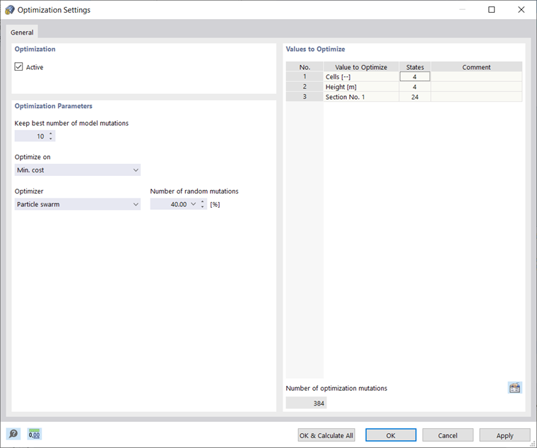 Optimization Settings
