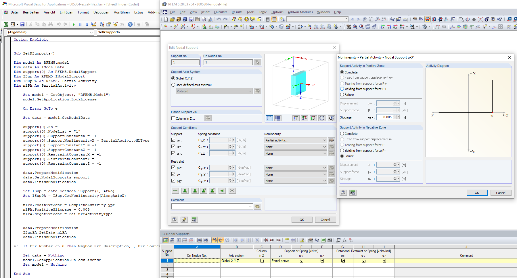FAQ 005304 | How can I create a nodal support with the "Partial Activity" nonlinearity via the COM interface?