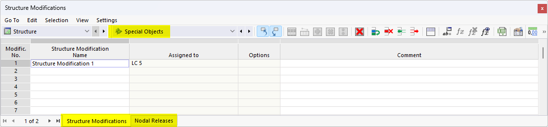Special Objects in Table