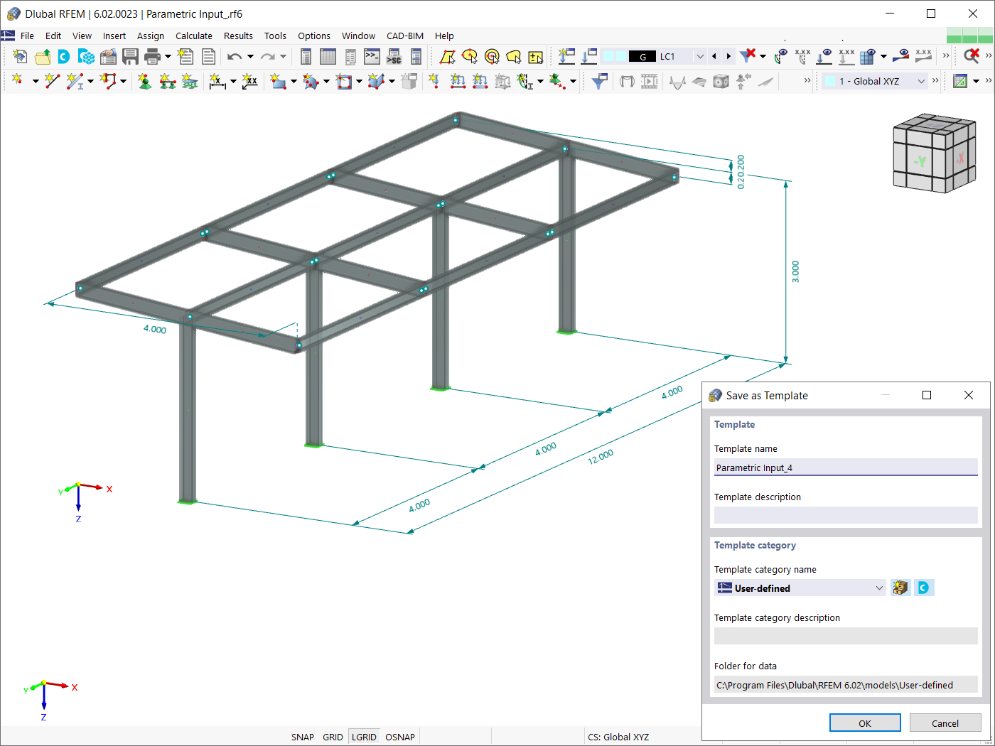 Saving Parameterized Model as Template