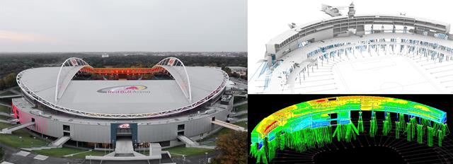 Rhino Model constructed from a point cloud and RFEM Model of the Red Bull Arena in Leipzig both with new foundation @ Bollinger+Grohmann (© Diego APELLÁNIZ)