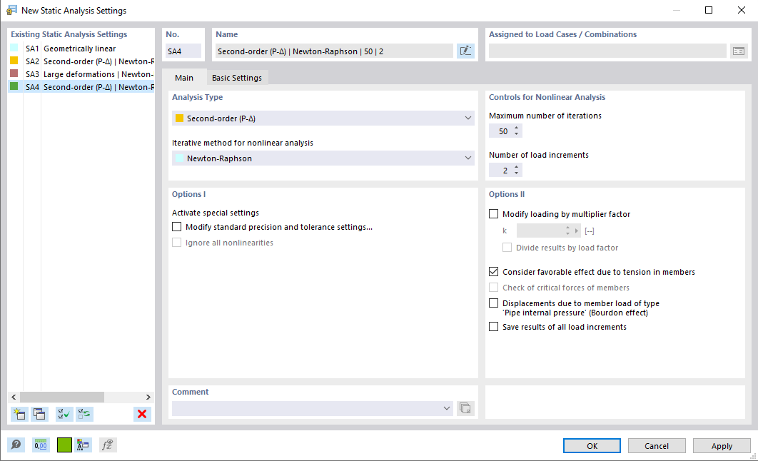 Dialog Box "New Static Analysis Settings"