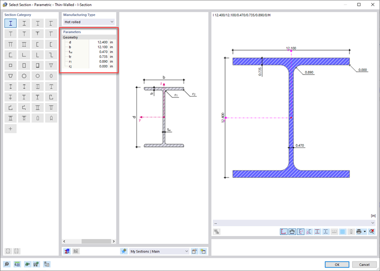 FAQ 005311 | How can I edit the parameters of an existing cross-section in the RFEM 6/RSTAB 9 library?