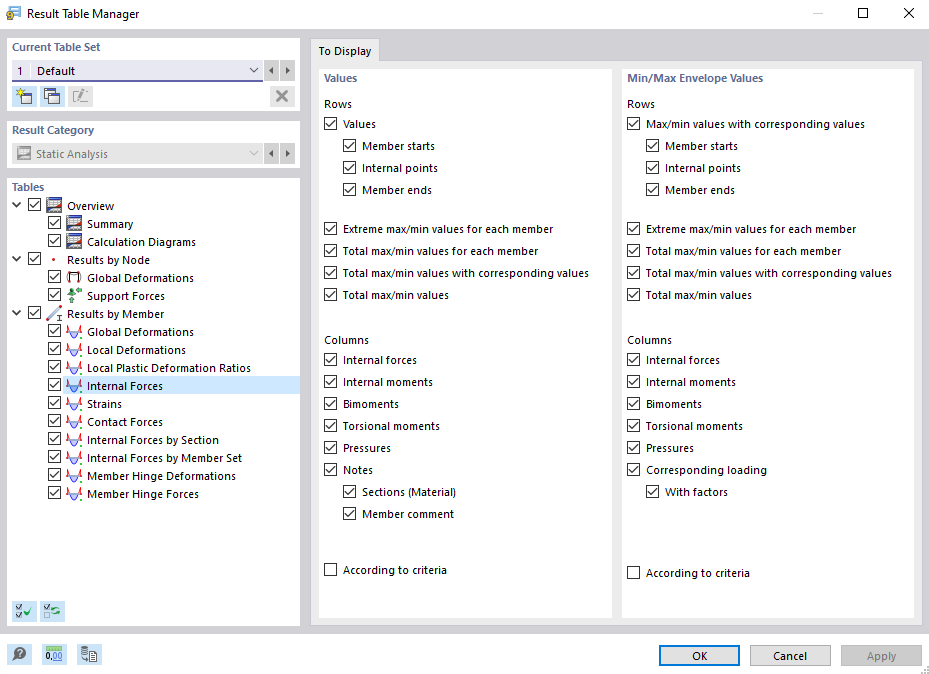 Defining Results and Details in Result Table Manager