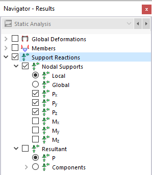Selecting Nodal Support Results in Navigator
