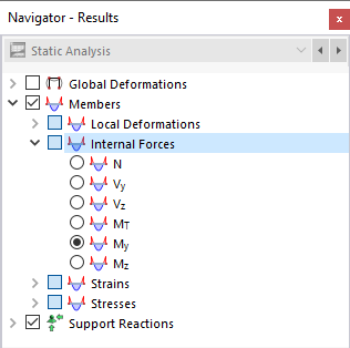 Selecting Member Internal Forces in Navigator