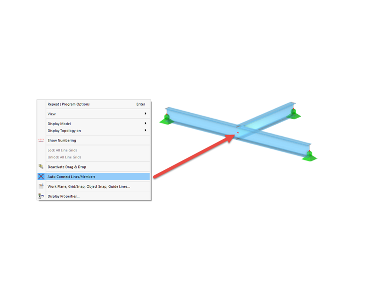 FAQ 005313 | When modeling, I use the "Auto connect lines/members" function. However, RFEM 6 always creates a connection node of the "on member" type.
