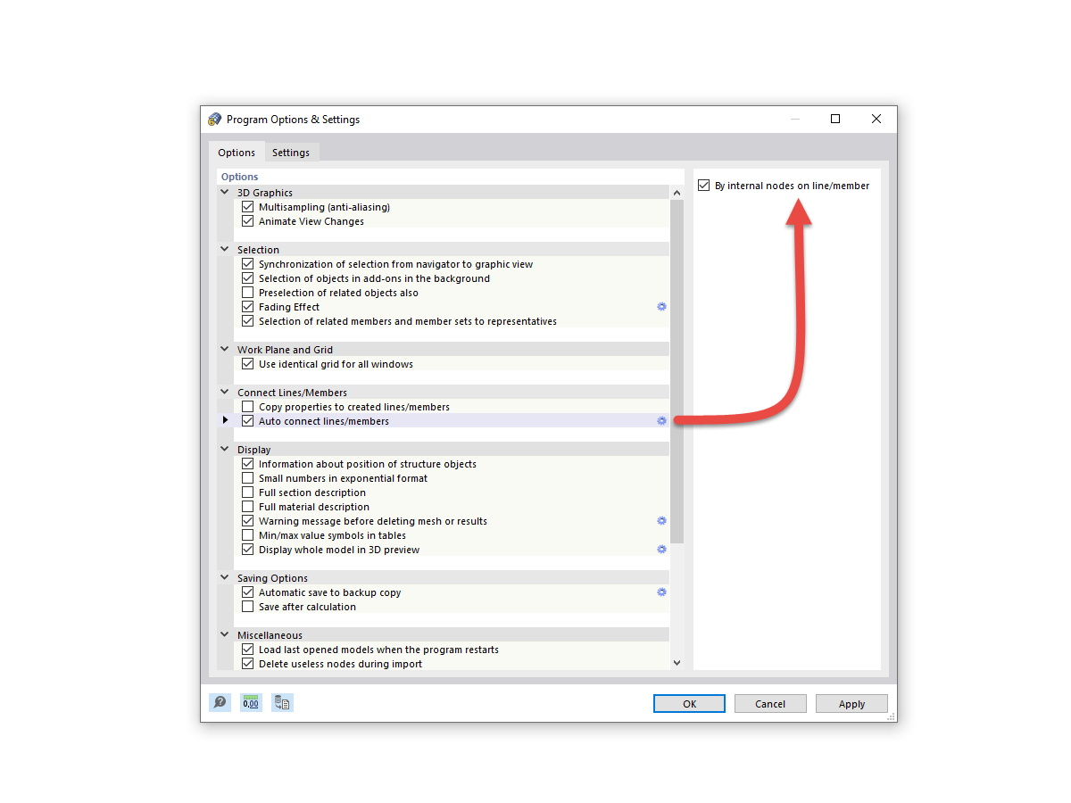 FAQ 005313 | When modeling, I use the "Auto connect lines/members" function. However, RFEM 6 always creates a connection node of the "on member" type.