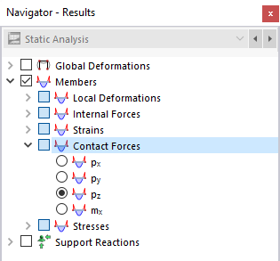 Selecting Member Contact Forces in Navigator