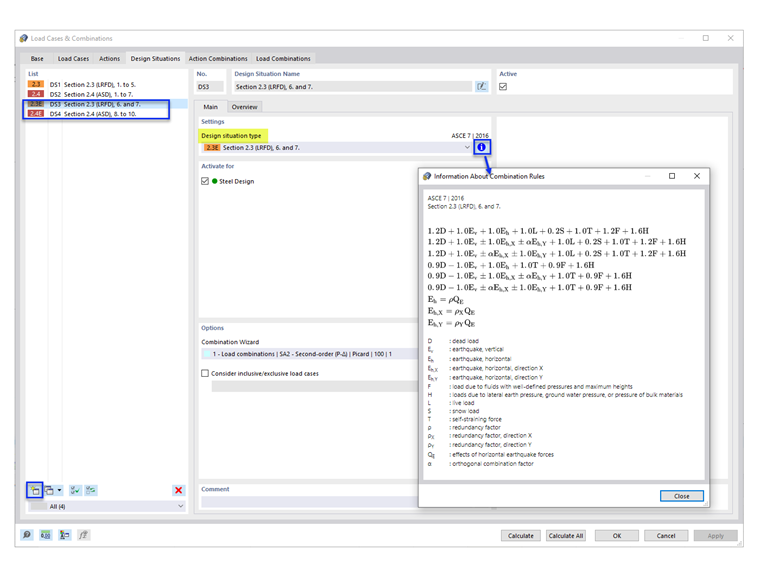 FAQ 005315 | I do not see the seismic load cases in my generated ASCE 7 load combinations (COs). How do I add them?
