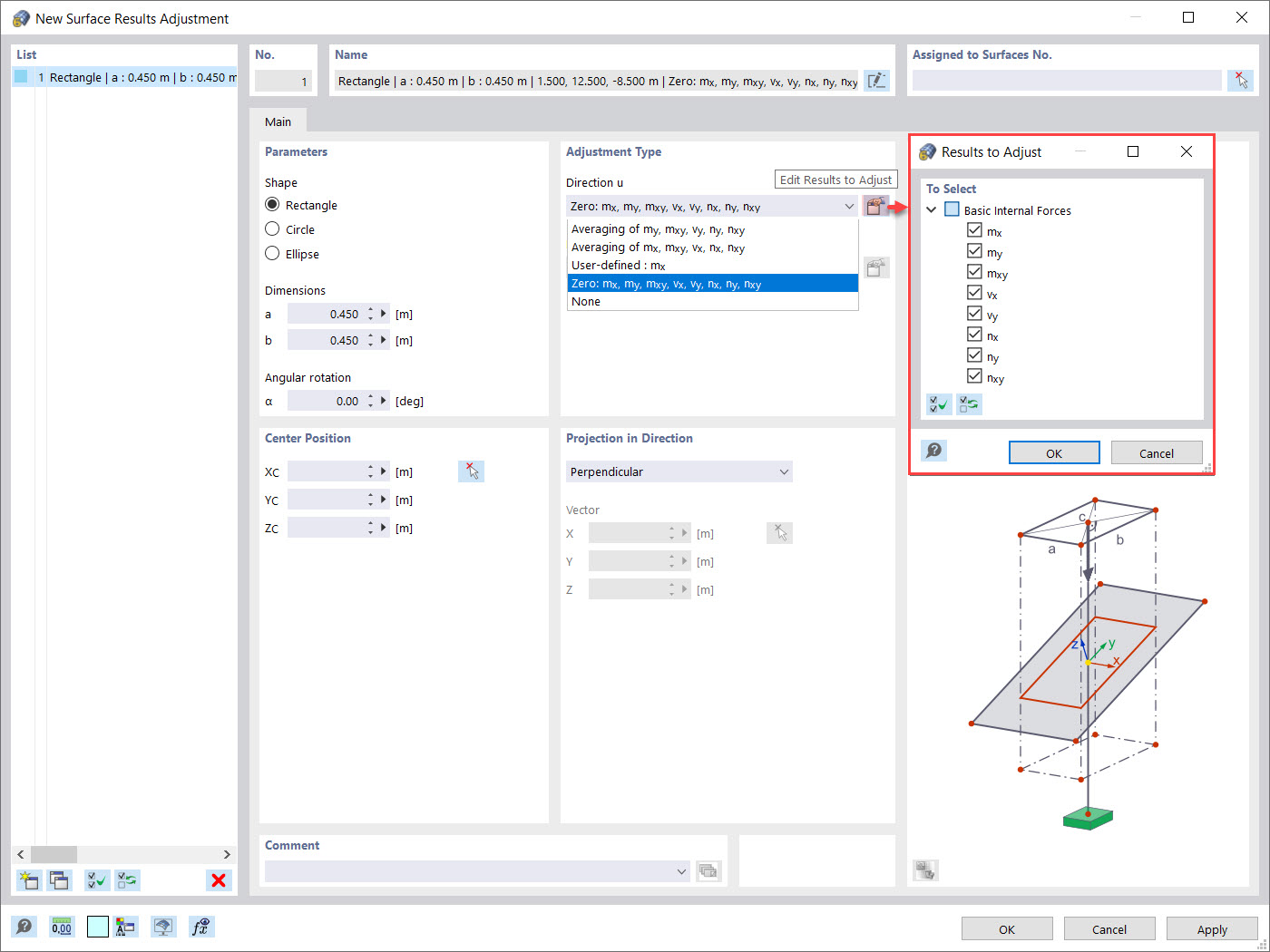 New Surface Results Adjustment: Adjustment Type