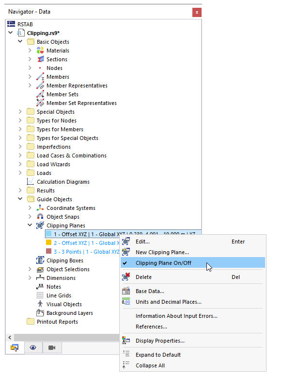 Switching Clipping Plane on and off via Shortcut Menu