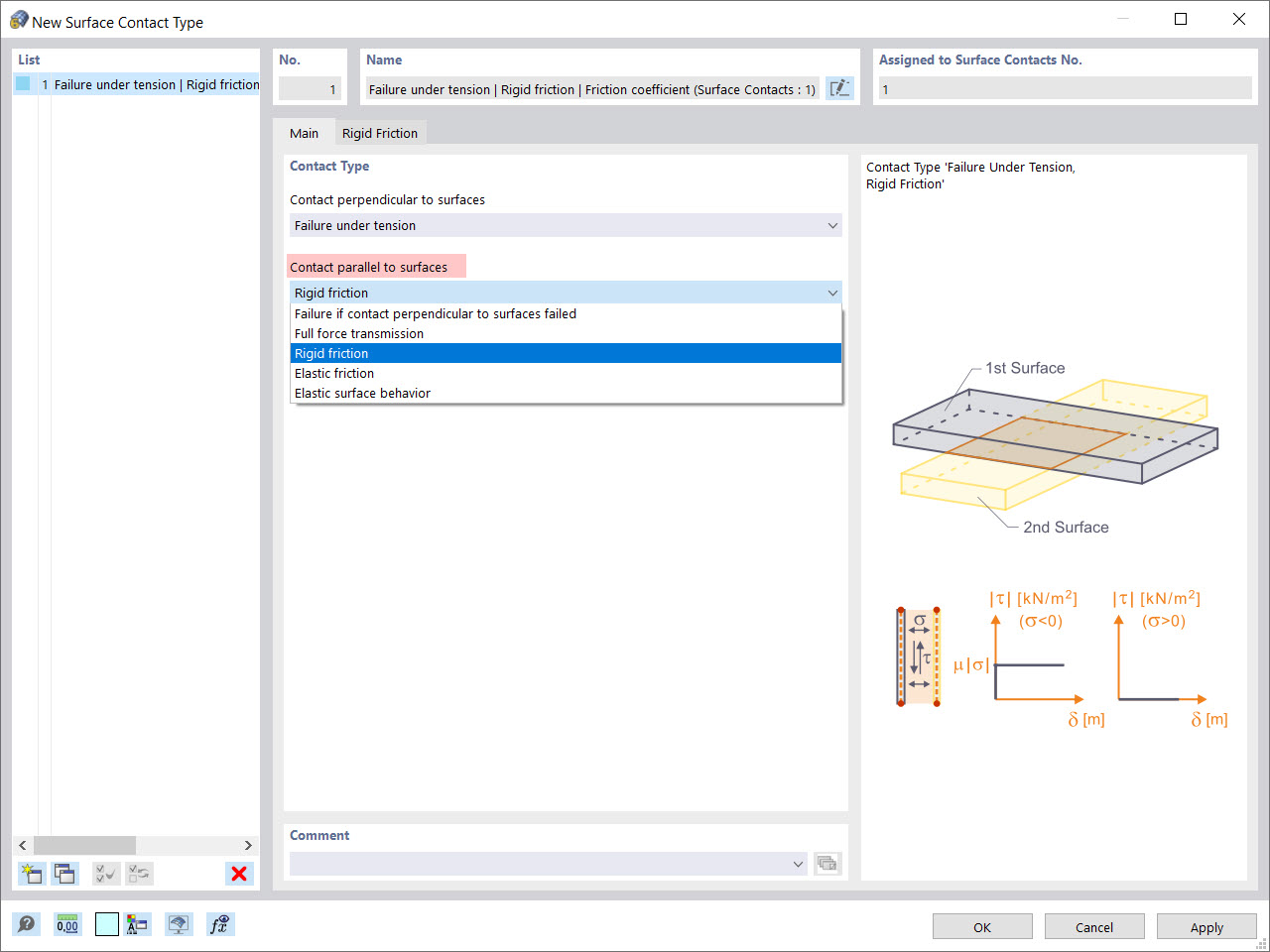 Dialog Box “New Surface Contact Type”: Contact Parallel to Surfaces