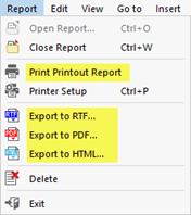Printout Report Menu "Report"