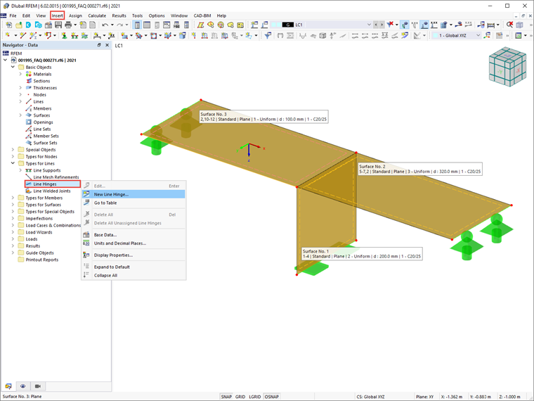 "Line Hinges" in Data Navigator