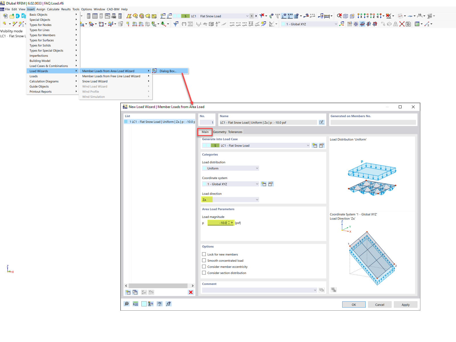 FAQ 005321 | How do I apply load on non-coplanar structures in RFEM 6?