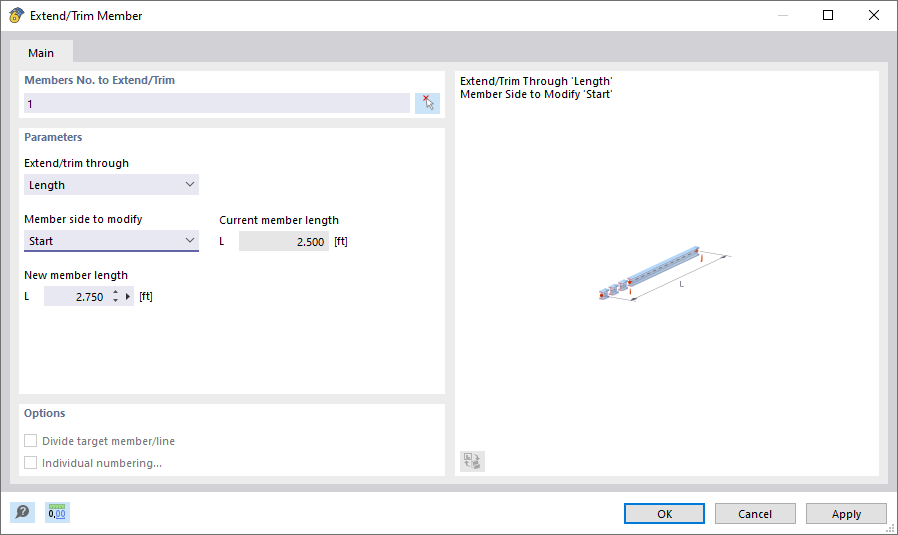 Dialog Box "Extend/Trim Member"
