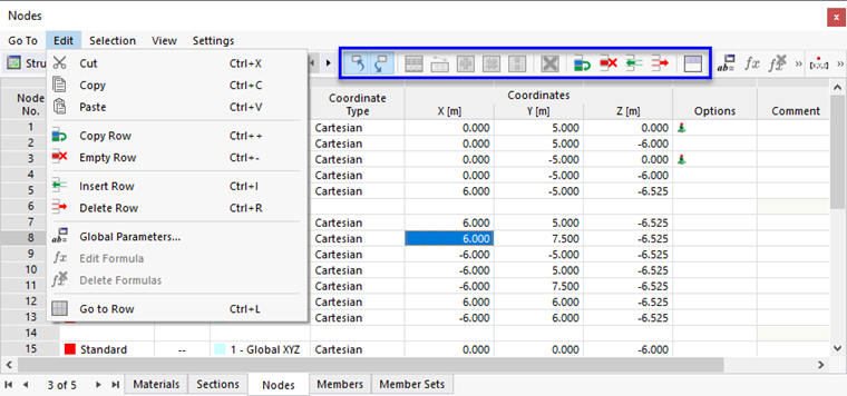 Menu and Buttons in Tables