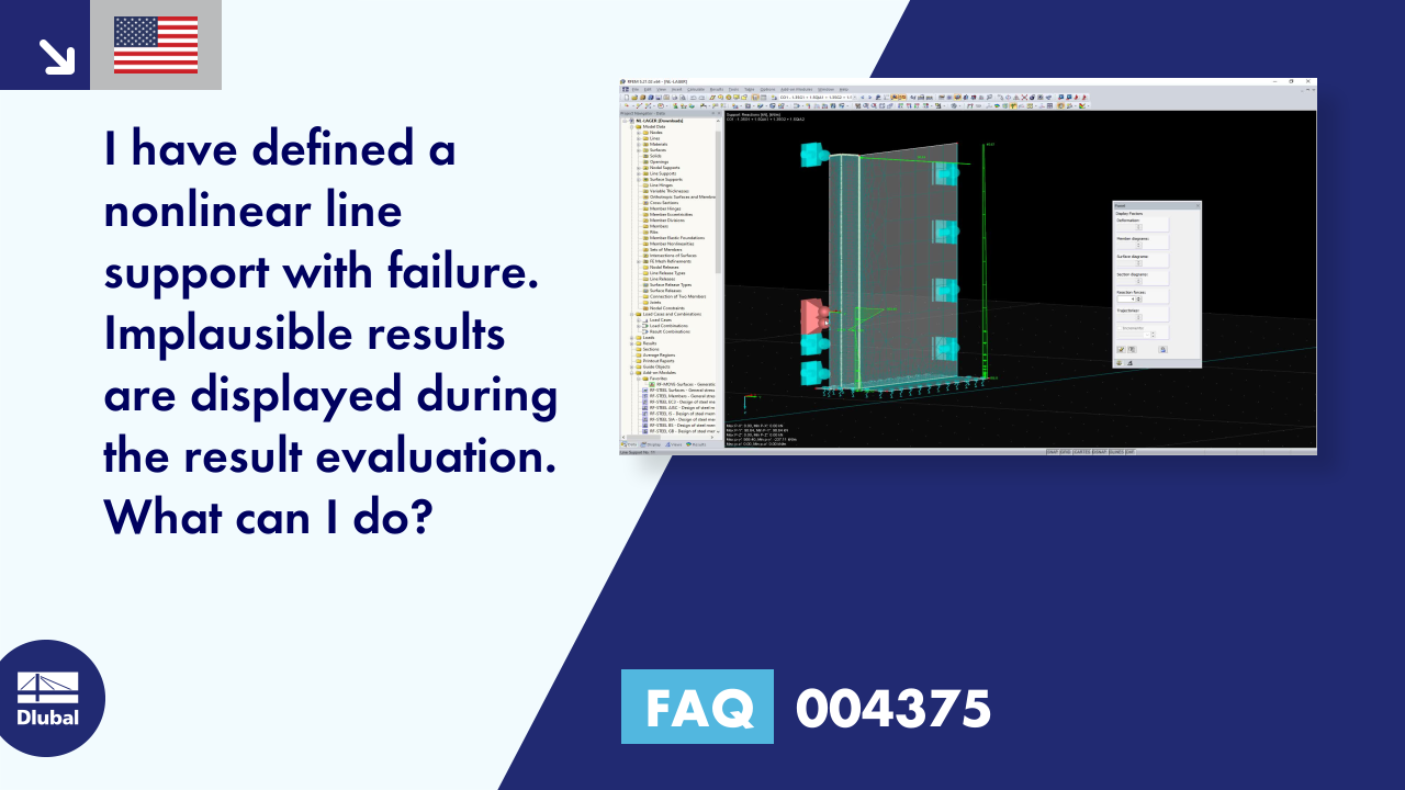 I have defined a nonlinear line support with failure.