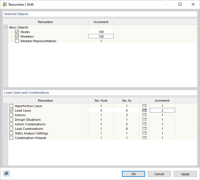 Shifting Object and Load Case Numbers