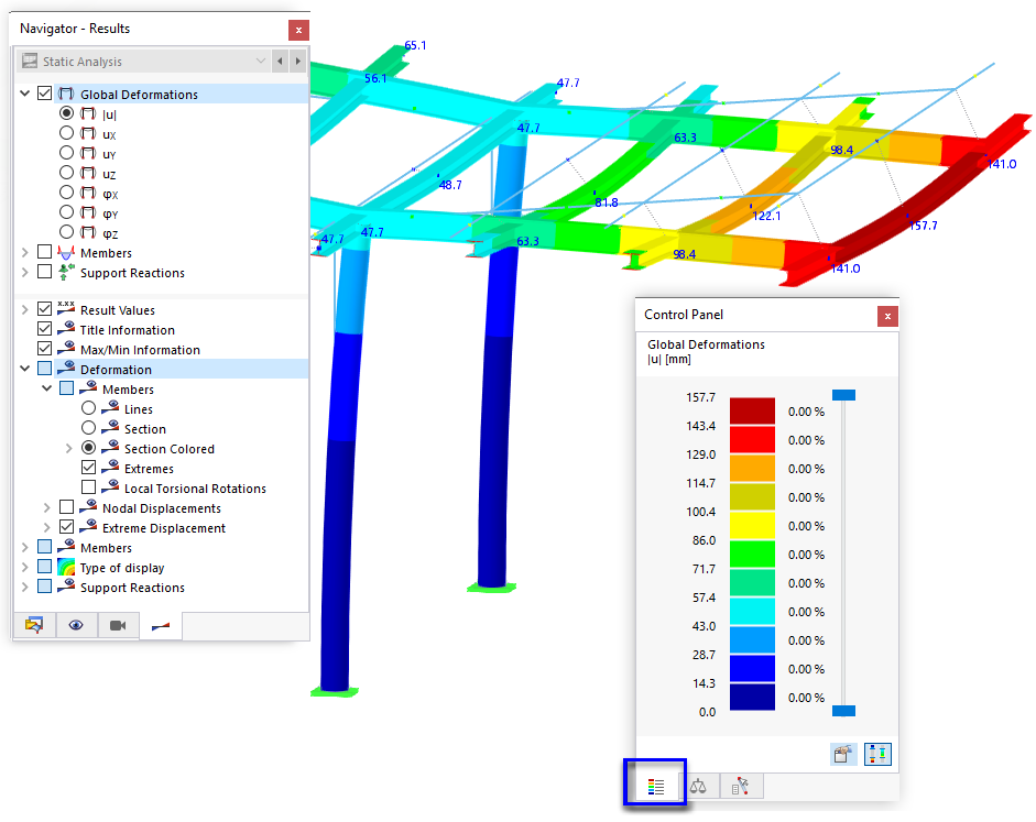 Colored Cross-Section Deformations with Color Scale in Panel