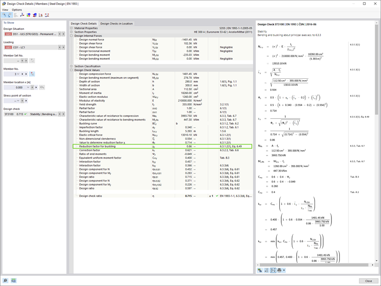 Design Check Details: Reduction Factor for Buckling χ1