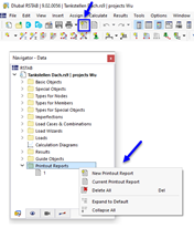 Button and Shortcut Menu "New Printout Report"