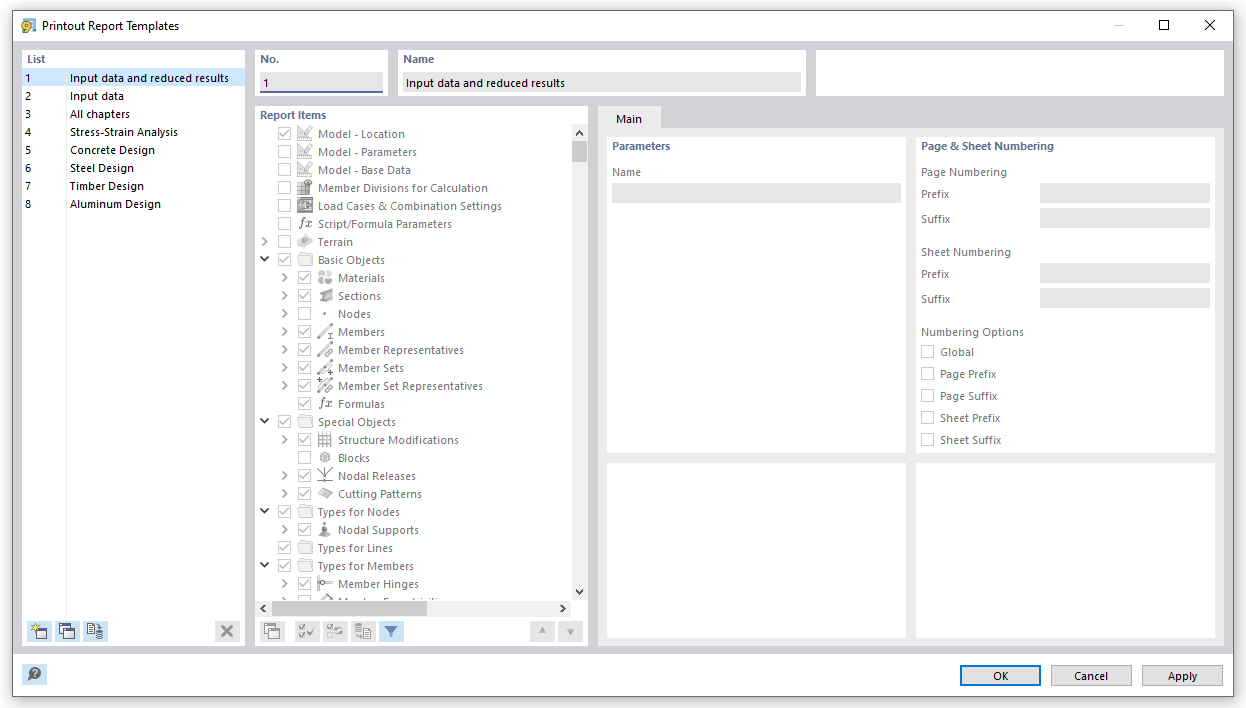 Dialog Box "Printout Report Templates"
