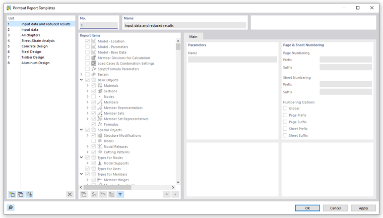 Dialog Box "Printout Report Templates"