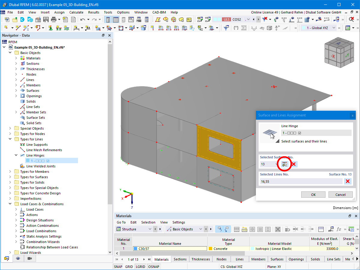 FAQ 005326 | How can I efficiently define line hinges on several surfaces?