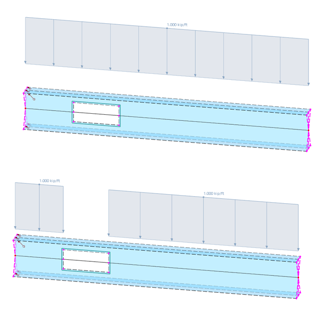 Member Model (Top) and Surface Model (Bottom) with Load in Centroidal Axis of Member