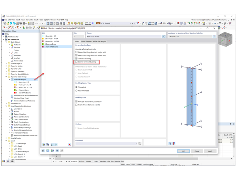 FAQ 005330 | My beam has continuous lateral support and therefore lateral-torsional buckling (LTB) is not a concern.  How do I define the effective length?