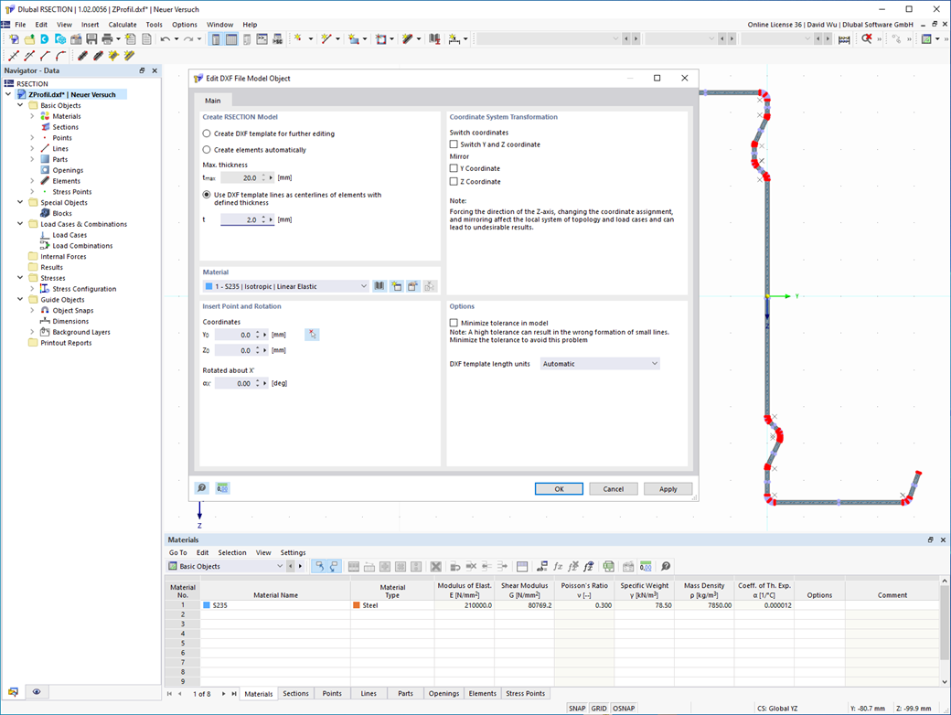 Feature 002553 | Creating RSECTION Cross-Section from DXF File