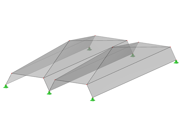 Model ID 528 | 034-FPL106-b (More General Variant to 034-FPL106-a) | Prismatic Folded Structure Systems. Surface with Conical Folding. Continuous Fold Profile with Upper Edge Cut by Sloping Plane