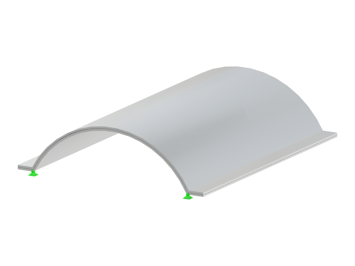Semi-cylindrical barrel vault structure with horizontal stiffener and geometrical analysis based on height and radius parameters.