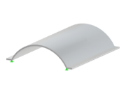 Semi-cylindrical barrel vault structure with horizontal stiffener and geometrical analysis based on height and radius parameters.