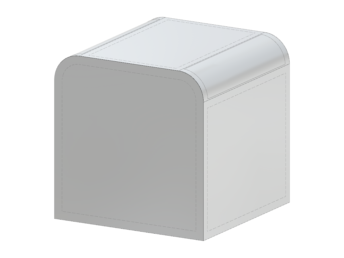 A modified cuboid structure with rounded top edges, showcasing unique geometric features.