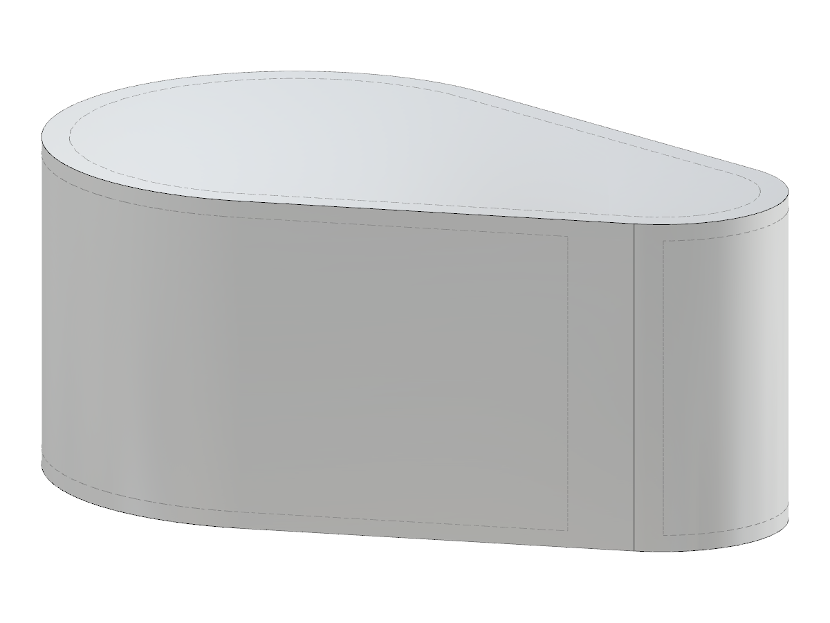 A detailed view of an asymmetric obround prism showcasing structural analysis design, highlighting asymmetrical features and calculations.