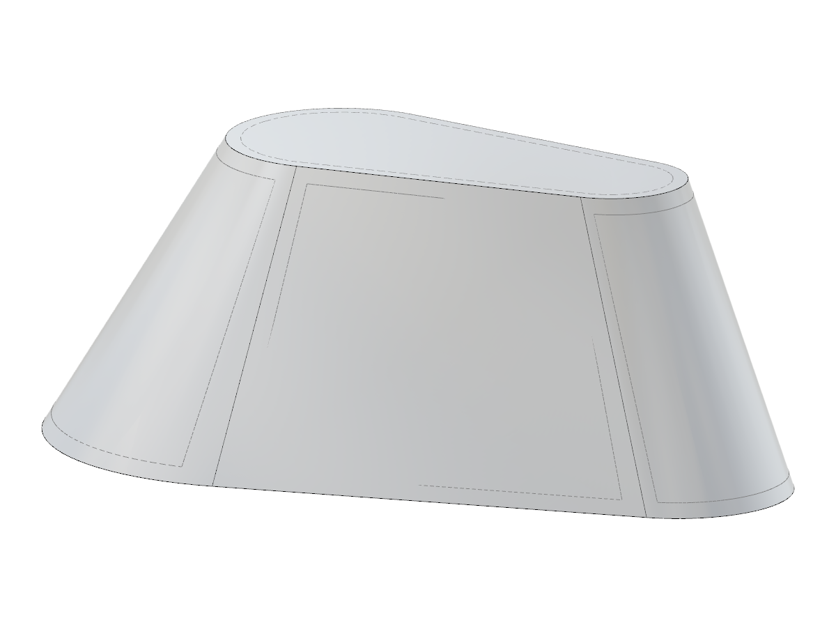 A detailed geometric view of a tapered asymmetric obround frustum showcasing its unique shape and structure.