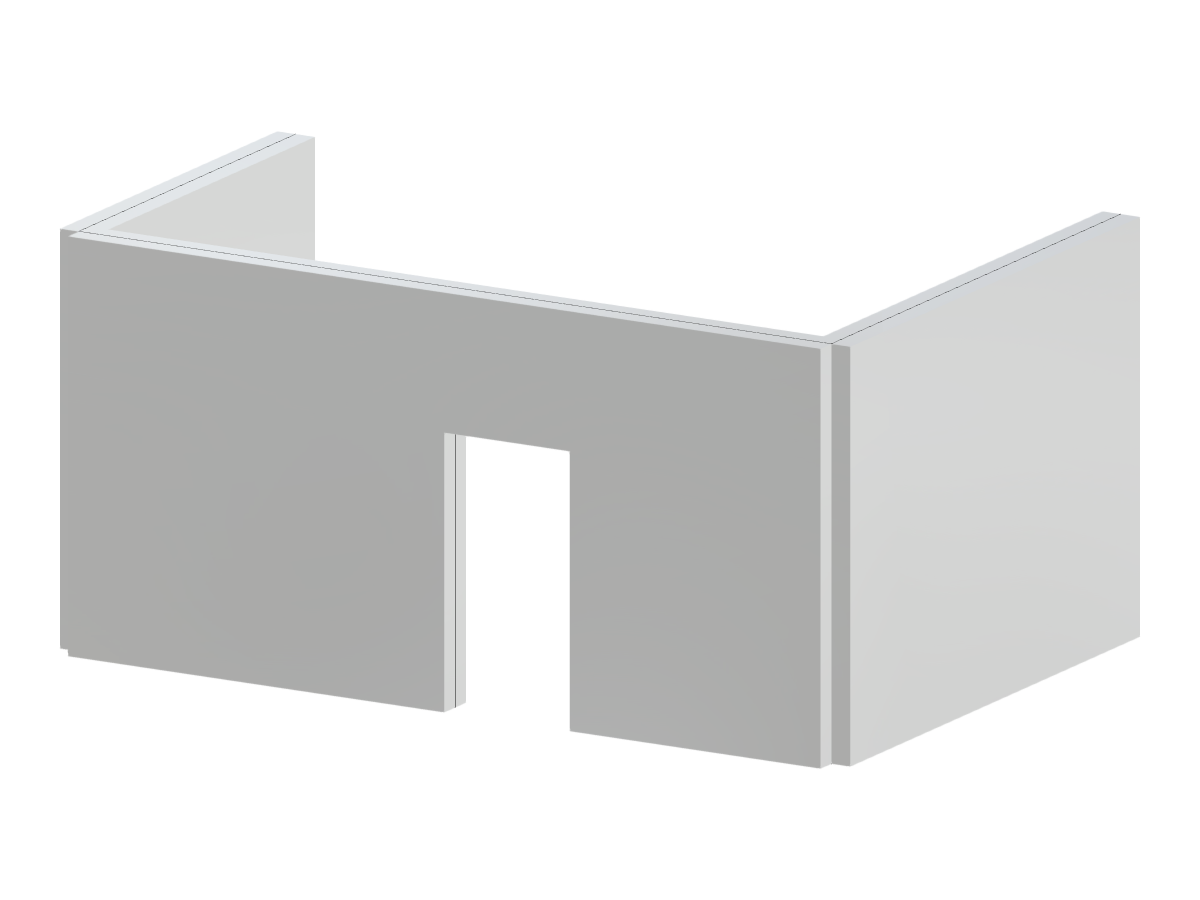 Concrete wall structure shaped in a U with a singular door opening. Constructed for architectural and structural analysis purposes.