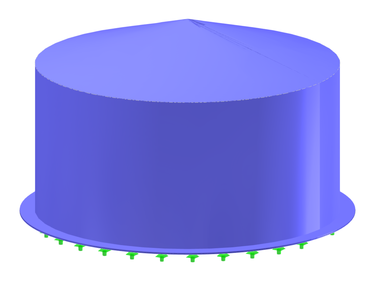 A detailed view of a steel silo featuring a circular plan and a conical roof.